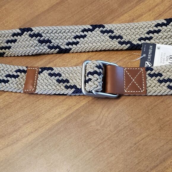 NWT Cremieux Mens Sz L/XL (45") Fabric Wovem Stretch Belt Khaki & Navy - Picture 9 of 10